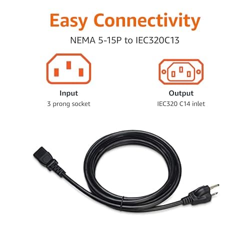 Amazon Basics Replacement Power Cord for Computer, Monitor, TV, Printer, PC, 3 Prong, 18 AWG, 125 Volts, 10 Feet, Black — view 2