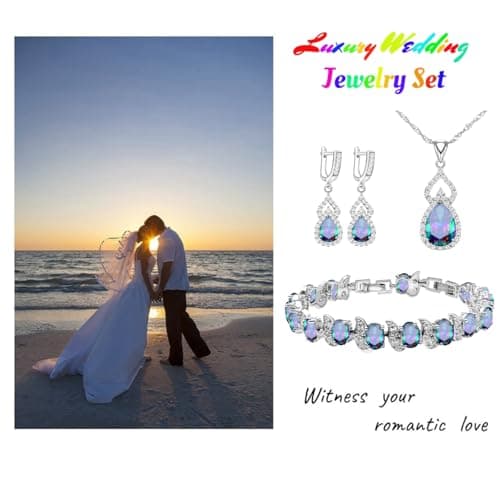 LMXXVJ Multicolor Cubic Zirconia Formal Jewelry Sets for Women,Platinum Plated Necklace Earrings Tennis Bracelet Gift Set for Mom/Wife/Sister/Best Friend — view 2