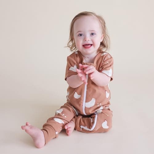 Parade Organic Signature Print '2-Way' Zip Romper - Short Sleeve Chickens 6-12 Months — view 2