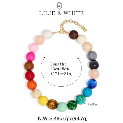LILIE&WHITE Colorful Chunky Bead Necklaces for Women 20MM Summer Collar Necklace Trendy Rainbow Resin Statement Necklace Jewelry Gift for women — view 6
