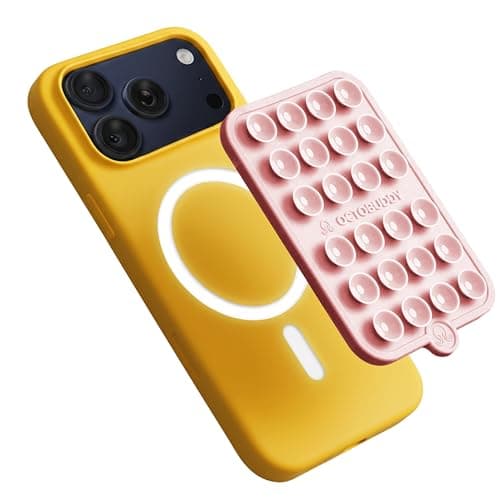 OCTOBUDDY Magnet - Dual Magnetic & Suction Phone Mount - MagSafe-Compatible Silicone Mobile Holder - Hands-Free Selfies & Videos - Content Creator Accessory - 2.6″ x 3.9″, Chalk Pink