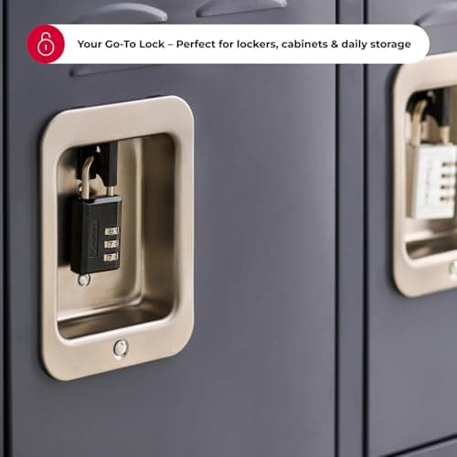 Master Lock Black Combination Padlock, Indoor Gym Locker Lock with Customizable 3-Digit Code for Luggage, Backpacks, Cabinets, 647BLKEC