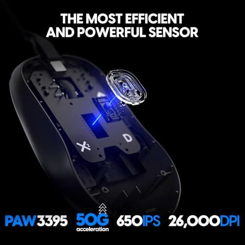 Pulsar Gaming Gears X2H (High Hump) Wired Gaming Mouse, Lightweight 51g, PAW3395 26K DPI Sensor, Optical Switch, 1ms Polling Rate, Symmetrical Shape, Detachable Paracord Cable, Black — view 5