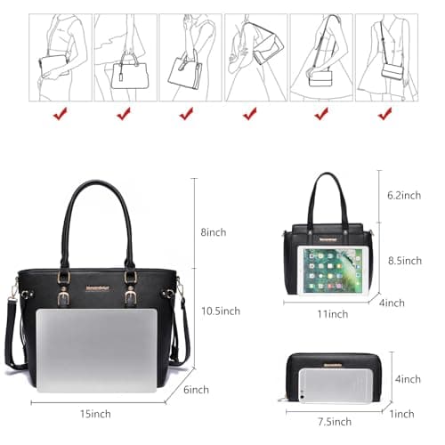 Montana West 3PCS Purses for Women Tote Bag and Wallet Set Shoulder Satchel Crossbody Bags Leather Handbag for Gift Travel Casual Work MWC-HB-SET3-C032W-BK — view 3