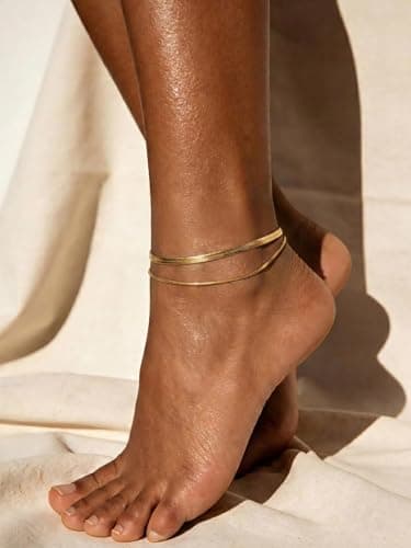 U7 Gold Snake Chain Ankle Bracelets for Women Hypoallergenic, Layered Anklet for Women Waterproof Gold Anklets — view 2