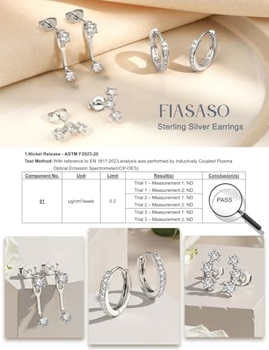 FIASASO 3 Pairs 925 Sterling Silver Hypoallergenic Earrings for Women Trendy - 14K Gold Plated Stud Hoop Cartilage Earrings Set Small Earring Stacks for Sensitive Ears Non Tarnish Dainty Silver Earring — view 2