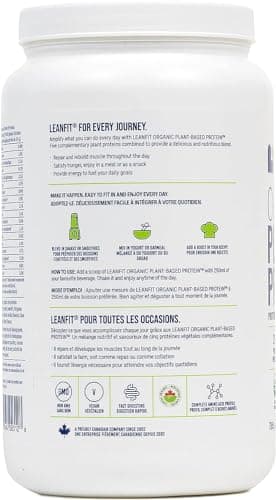LEANFIT ORGANIC PLANT-BASED PROTEIN, Natural Chocolate - Vegan, Soy Free, Gluten Free, Dairy Free, Sugar Free - 21g Protein, 19 Servings, 715g Tub — view 3