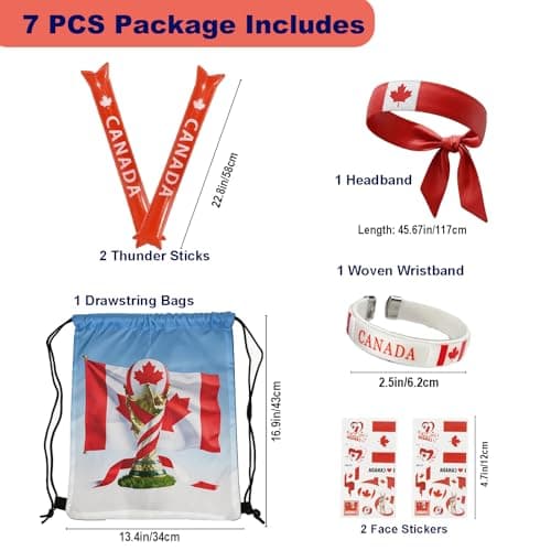 KINFAVOU 2026 World Cup Canada Soccer Fan Gear Set, 7-Piece Drawstring Backpack Decoration & Storage Set for World Cup & Patriotic Holidays — view 3