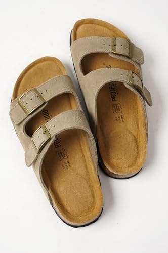 Project Cloud 100% Genuine Leather Flat Sandals For Women 2026 Cork Footbed Womens Sandals with Memory Foam and arch support Vacation Essentials Slides for Women Footwear (Venita, taupsu, 8) — view 7