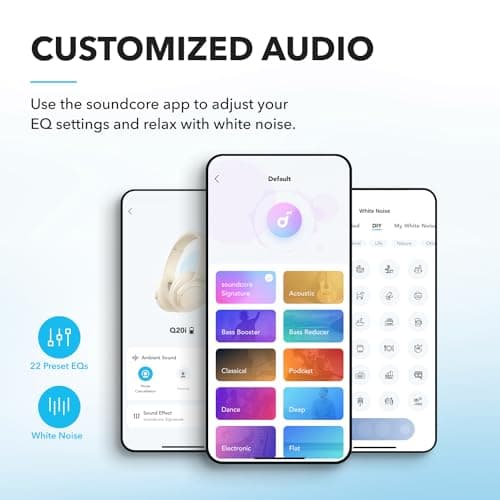 soundcore by Anker Q20i Hybrid Active Noise Cancelling Headphones, Wireless Over-Ear Bluetooth, 40H Long ANC Playtime, Hi-Res Audio, Big Bass, Customize via an App, Transparency Mode, Ideal for Travel — view 3