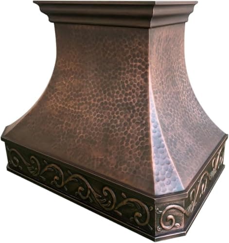 SINDA 16 Gauge Solid Copper Stove Range Handcrafted by Craftsmen, Includes Commercial Grade Hood Vent, Lighting, Fan Motor and Baffle Filter, High CFM, H3LW3642, 36"W x 42"H