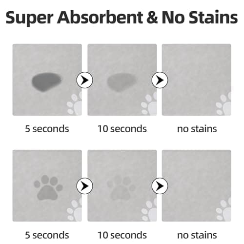 Dog Cat Food Mat Pet Bowl Mat Absorbent No Stains Quick Dry-Innovative Pet Supplies Dog Cat Accessories-Water Dispenser Mat for Messy Drinkers-Light Grey with Paw Pattern 12"x19" — view 2
