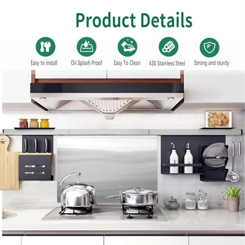 LTSEAME 30" x 24" Stainless Steel Stove Backsplash Panel 2 Pieces Ultra-Thin Flush Mount Splash Guard for Kitchen Wall, Heat & Stain Resistant, Easy Installation with Pre-Drilled Holes — view 3