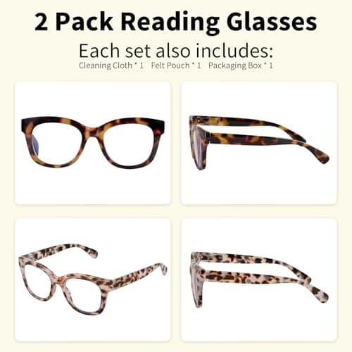 Areyeth Oversized Retro Reading Glasses for Women, Oprah Style Large Blue Light Blocking Readers, Yellow Tortoise+gray Tortoise, 50-21-145 — view 4