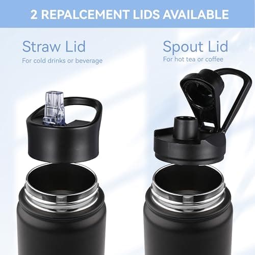 HASLE OUTFITTERS Insulated Water Bottle 22 oz Double Wall Stainless Steel Water Bottle Wide Mouth with Straw Lid & Spout Lid Keeps Cold or Hot(Black,1) — view 4