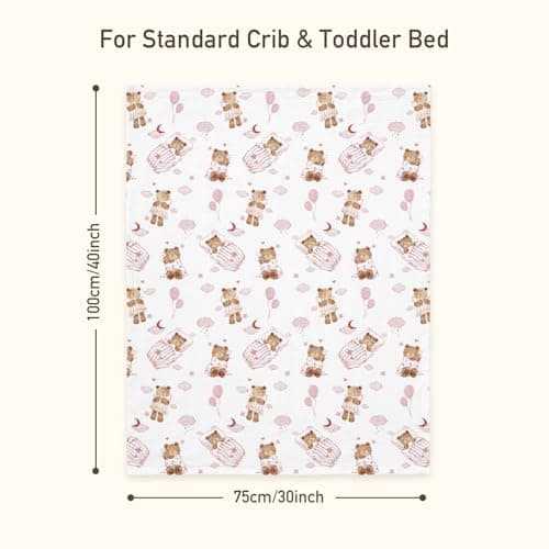 GLLQUEN BABY Blankets for Girls, Soft Muslin Cotton Front Dotted Fleece Backing, Nursery Minky Crib Blanket for Infant Toddler, 30 x 40 inches Throw Blanket, Pink Bear — view 4