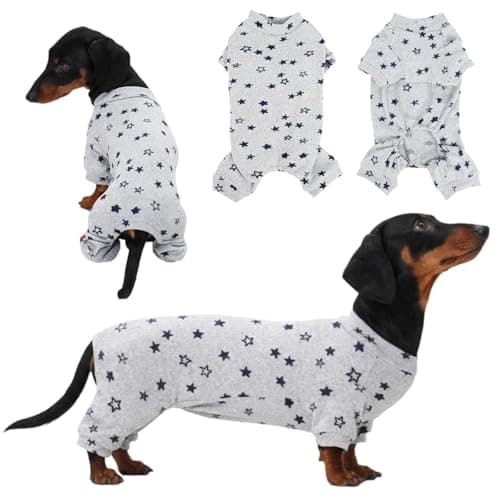 Classic Star Design Dachshund Pajamas for Dogs, Perfect Stretch Stitching Dog Pajamas Dachshund Clothes, Dog Onesie for Weiner Dog, Dog Pjs & Surgical Costumes Suit for Mini Weenie, S