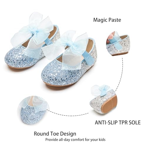Kiderence Little Toddler Girls Dress Shoes Ballerina Ballet Flats Kids Blue Mary Janes Size 10 — view 4