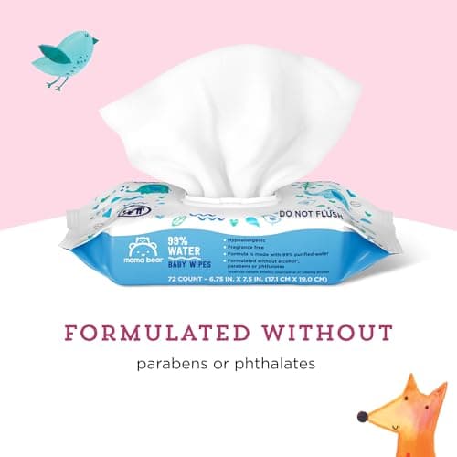 Amazon Brand - Mama Bear 99% Water Baby Wipes, Hypoallergenic, Fragrance Free,72 Count (Pack of 6) — view 2