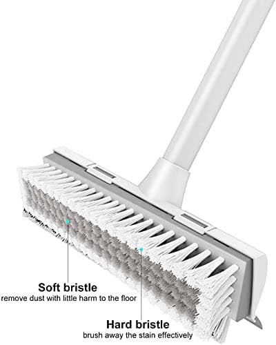 BOOMJOY 2 Pack Floor Scrub Brush with Long Handle, 2 in 1 Scrape and Brush, for Cleaning Deck, Tile, Grout, Kitchen, Patio, Garages — view 3