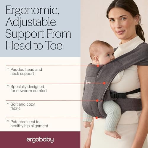 Ergobaby Embrace Newborn Baby Carrier for Infants 0-12 Months (7-25 lbs) - Ergonomic 2-Position Infant Carrier with Head and Neck Support, Hip-Healthy Positioning - Pure Black — view 2