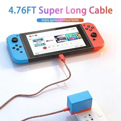 GreBed 39W Compatible with Nintendo Switch Fast Charging, with USB-C Cord, Compatible with Switch OLED, Lite, Steam Deck – Supports TV Mode(Red/Blue) — view 3