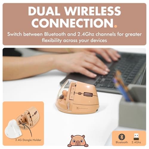 X9 Performance Wireless Vertical Ergonomic Mouse - Click with Capybara - (BT + 2.4G) Up to 4000 DPI, 6 Button, Rechargeable - Bluetooth Ergonomic Vertical Mouse Wireless - for Mac and PC - Brown — view 3