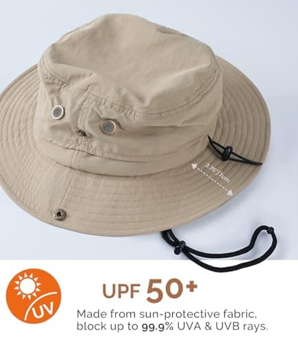 Hat Hut Mens Waterproof Bucket Rain Hat, UPF50+ Sun Hat, Wide Brim, Packable, All-Weather Outdoor Hiking Fishing Hats (CA/US, Alpha, One Size, Khaki)