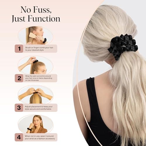 Kitsch Satin Scrunchies for Women - No Crease, Frizz Control | Softer Than Silk Scrunchies Gentle On Hair Scrunchies for All Hair Types | Stylish Hair Accessories College Essentials - Black, 5pcs — view 5