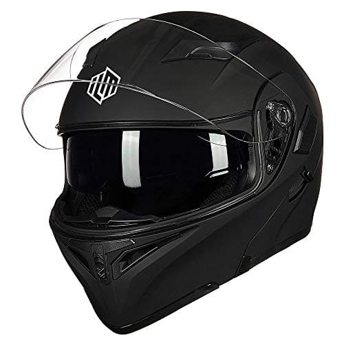 ILM Motorcycle Dual Visor Flip up Modular Full Face Helmet DOT with 7 Colors (M, Matte Black) — view 2