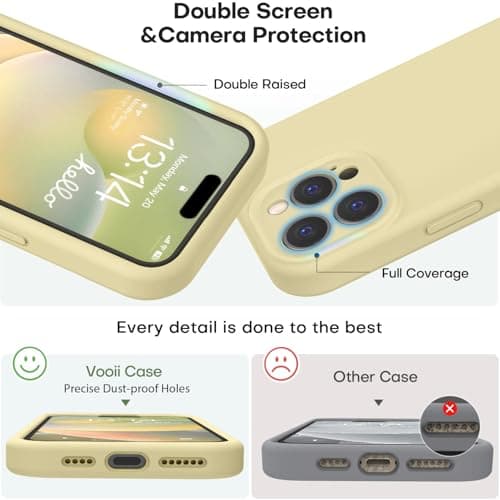 Vooii Compatible with iPhone 16 Pro Case, Liquid Silicone Upgrade [Camera Protection] [Soft Anti-Scratch Microfiber Lining] Shockproof Phone Case for iPhone 16 Pro 6.3 inch - Creamy Yellow — view 2
