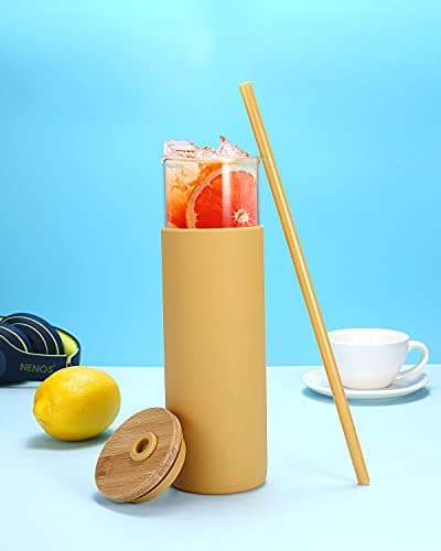 Tronco 28oz Glass Tumbler Glass Water Bottle Straw Silicone Protective Sleeve Bamboo Lid — view 3