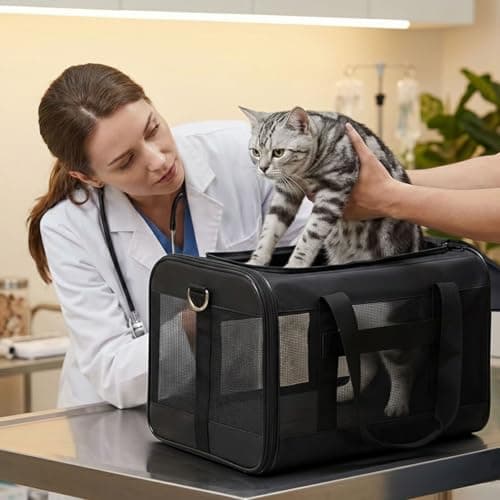 Conlun Cat Carrier Airline Approved, Soft-Sided Dog Carrier with Inner Safety Leash, Pet Transport Carrier for Small-Medium Cats Puppies up to 15 Lbs, Collapsible Travel Kitten Carrier Bag -Black M