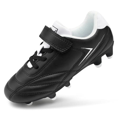 STELLE Kids Soccer Cleats Boys Girls Firm Ground Athletic Outdoor Football Soccer Shoes for Little/Big Kid(GCL005-Black,3ML)
