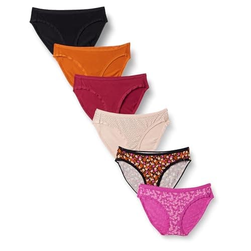 Amazon Essentials Women's Cotton Spandex Bikini Brief Underwear (Available in Plus Size), Pack of 6, Dots/Floral/Multicolor, X-Large