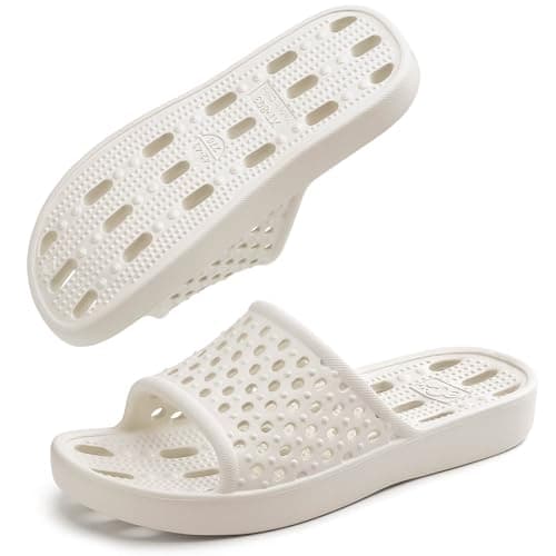 Xomiboe Shower Shoes for Men Women, Non Slip Quick Dry Shower Sandals with Drain Holes, Lightweight EVA Shower Slippers for Gym, College Dorm, Pool, Locker Room White EU37-38 — view 6