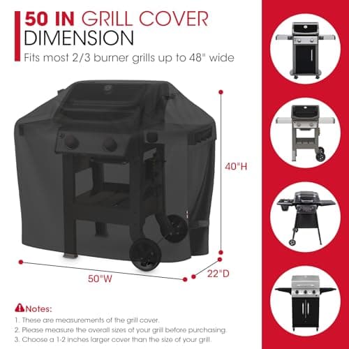 UNICOOK BBQ Cover 50 Inch, Heavy Duty Waterproof Housse BBQ, Special Fade and UV Resistant Outdoor Barbecue Grill Cover, Barbecue Accessories Compatible for Weber Char-Broil Brinkmann and More