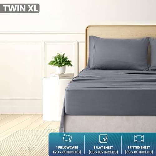 Utopia Bedding Twin XL Sheet Sets - Brushed Microfiber - Soft Bed Sheets for Twin XL Bed - Includes 1 Fitted, 1 Flat, & 1 Pillow Case - Deep Pocket (Grey)