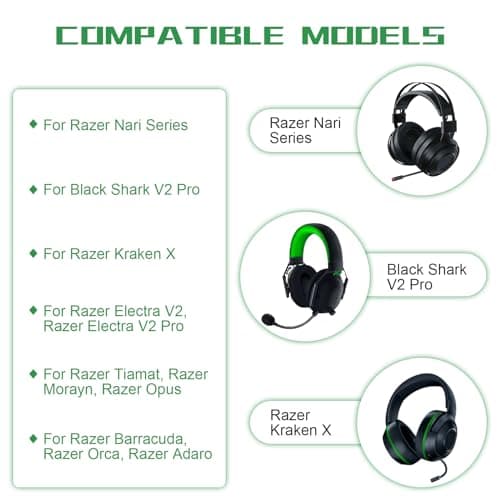 Koffmon Replacement Audio Cable Cord Wire with Y Splitter for Razer Kraken X/BlackShark V2 Pro/Razer Nari Headphone Gaming Headset Adapter to PC/Speaker/Headphone