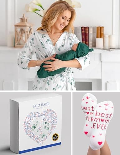 Mommy and Me Robe and Swaddle Set | Maternity Robe Matching Baby Girl, Boy, Samantha, Medium — view 5