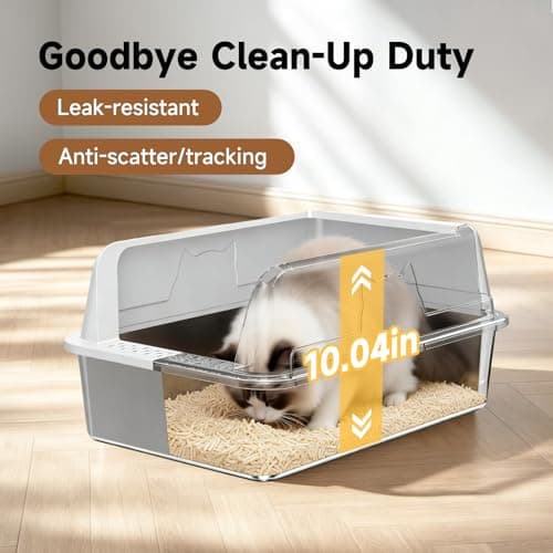 OneBug Stainless Steel XL Cat Litter Box for Cats, High-Sided Design Prevents Urine Leakage, Non-Stick, Easy to Clean, Includes Scoop, Gray — view 5