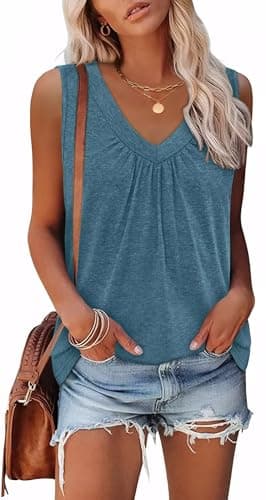 WELINCO Tank Top Women Summer 2026 Casual Spring V Neck Sleeveless Tee Shirt Basic Trendy Beach Vacation Outfits Clothes Turquoise X-Large — view 2