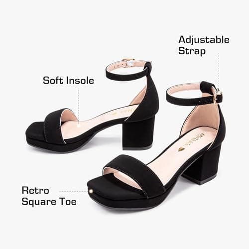 Motasha Girls Heels Girls Dress Shoes High Heels For Kids Big Girl Sandals Size 3 Black Heel Wedding Party Prom Formal Open Toe Chunky Platform Little Kids Flower Girl Shoes (M7208Nubuck Black 3) — view 4