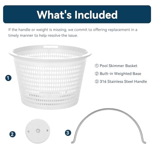 Monitok Pool Skimmer Basket for Inground Pools, Heavy-Duty with 316 Stainless Steel Handle & Built-in Weight, Compatible with Hayward SP1070/SP1070E Pool Basket and Pentair U-3 Skimmer Basket — view 5