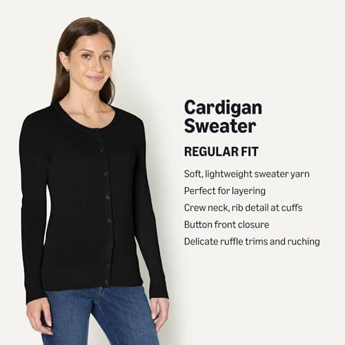 Amazon Essentials Women's Lightweight Crewneck Button-Down Cardigan Sweater (Available in Plus Size), Black, Large — view 3