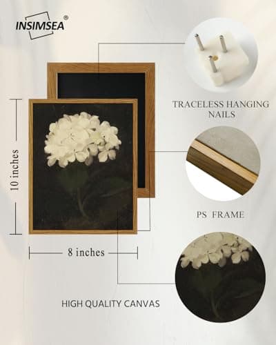 InSimSea Framed Wall Art Decoration Canvas Wall Art Room Decor, White Hydrangea Oil Painting Canvas Prints, Bedroom Bathroom Wall Art Kitchen Office Wall Decor 8x10 Inch — view 4