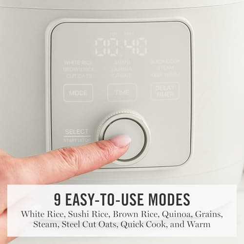 Martha Stewart Rice Cooker, 4 Cup (Uncooked) / 8 Cup (Cooked), Ceramic Non-Stick Removable Pot, Keep Warm, Measure Markings, Steam Basket, Brown & Sushi Rice, Quick Cook, Quinoa, Grains, Oats, Linen Cream — view 2