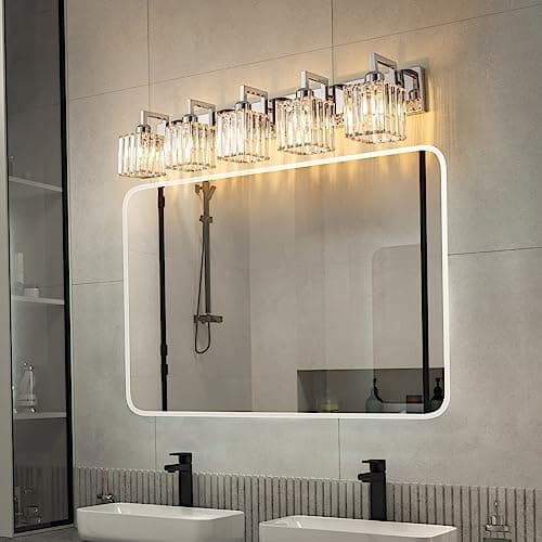 FDPBY Modern Crystal Bathroom Vanity Light 5-Lights Chrome Modern Crystal Wall Lamp Bathroom Modern Crystal Vanity Lighting…
