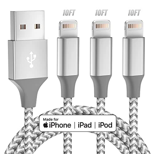 Bkayp Apple MFi Certified iPhone Charger 3pack 10FT Long Lightning Cable Fast Charging High Speed Data Sync USB Cable Compatible iPhone 14/13/12/11 Pro Max/XS MAX/XR/XS/X/8/7/Plus/6S (Grey White)