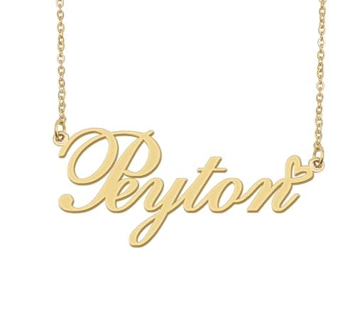Aoloshow Peyton Name Necklace Heart Charm Pendant 18k Gold Plated Stainless Steel Jewelry for Womens Graduation